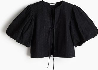 H&M Bluse mit Broderie Anglaise - Schwarz