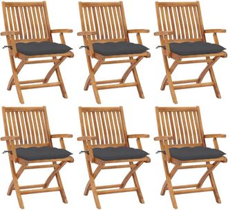 vidaXL Vidaxl - Sillas De Jard&iacute;n Plegables 6 Uds Madera Maciza Teca Con Cojines
