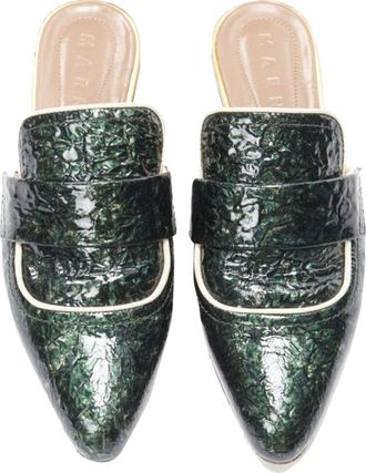 Marni crinkled patent point toe slip on mule ts loafer