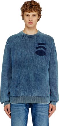 Diesel Denim-look jumper with patch effects - Knitwear - Man - Blue