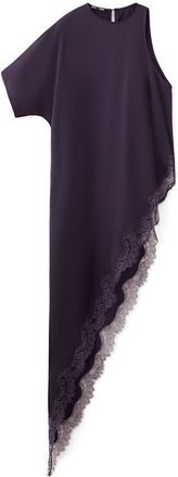 Mango Lace Trim Asymmetric Satin Top in Purple at Nordstrom, Size Medium