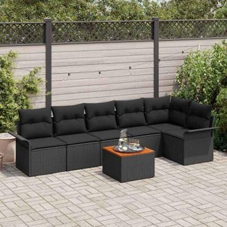 vidaXL Conjunto De Sof&aacute; De Jard&iacute;n 7 Pcs Negro Polirat&aacute;n Vidaxl
