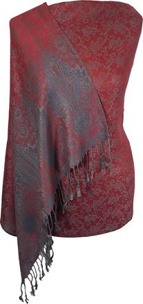 World of Shawls Ladies Floral Paisley Bordered Pashmina Feel Shawl Scarf Wrap Stole Luxuriously Warm Soft and Silky Touch (Maroon/Green_5234)