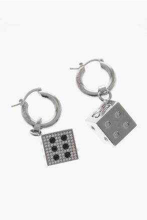Off-white Rhinestone Earrings With Dice-Shaped Pendants size One Size