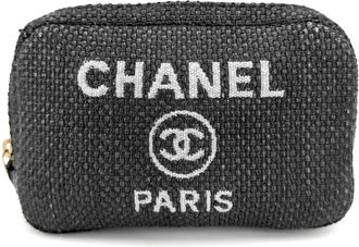 Chanel Black Raffia Leather Pouch (Pre-Owned)
