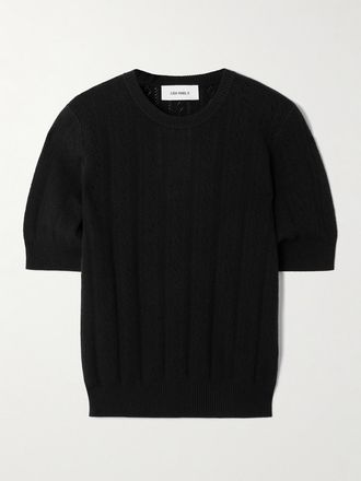 Lisa Yang T-shirt In Misto Cotone E Cashmere Pointelle Nika - Nero