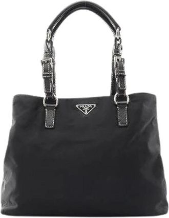 Prada Pre-owned Nylon Saffiano Leren Tote Bag - Dames - Vintage Shopper - Zwart - ONE Size - Nylon - Vintage