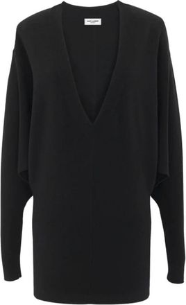 Saint Laurent V-Hals Wollen Jurk - Dames - V-hals truien - Zwart - L - Wol - Truien & Vesten