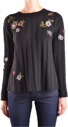 Red Valentino Bloemen Boho Oversized Trui - Dames - Ronde hals truien - Zwart - S - Truien & Vesten