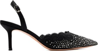 Nicoli 70 mm Rimini slingback pumps verfraaid met kant - Zwart