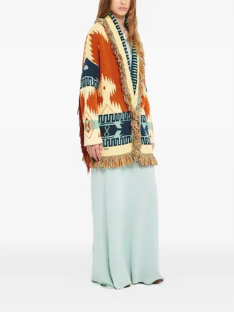 Alanui Golden Dusk Geometric-pattern Fringed Cardi-coat