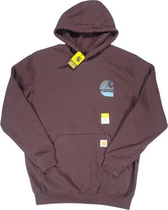 Carhartt Work in Progress Hoodie Mens Brown Graphic Print Long Sleeve Pullover Workwear POSH128