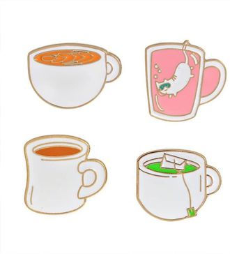 Generic 4Pcs Tea Cup Coffee Enamel Brooch Pin Cartoon Badge Jeans Collar Jewelry Set Clothes Accessory