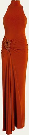 Silvia Tcherassi Frances Embellished Ruched Sleeveless Maxi Dress