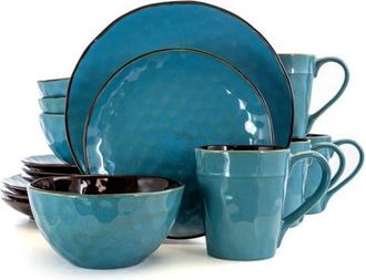 Elama Sea Glass 16 Piece Luxurious Stoneware Dinnerware with Complete Setting for 4 in Blue at Nordstrom