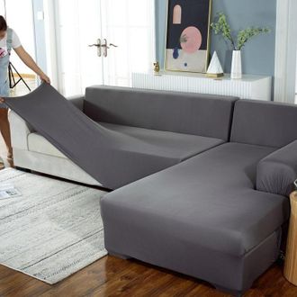 Elle Fundas Grises Para Sof&aacute;s Esquineros (190-230 Cm), Fundas Para Sof&aacute;s En Forma De L, Fundas El&aacute;sticas Para Sof&aacute;s Con Chaise Longue Izquierda/derecha, Pr