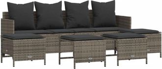 vidaXL Juego De Sof&aacute;s Jard&iacute;n Con Cojines 5 Pzas Rat&aacute;n Sint&eacute;tico Gris Vidaxl