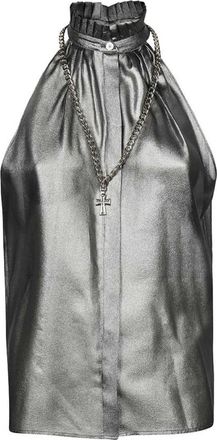 John Richmond Mouwloze zijden blouse met metallic effect - Dames - Tops zonder mouwen - Grijs - S - Tops