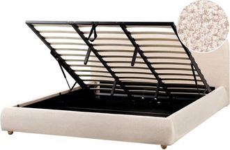 Beliani Minimalist Storage Ottoman Bed eu Super King Size 6ft Boucle Modern Light Beige Blagnac