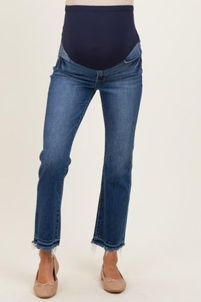 Pinkblush Released Hem Cropped Straight Leg Maternity Jeans in Navy Blue at Nordstrom, Size 31