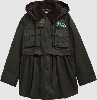 Barbour Veste Ganni Peplum Wax Rustic Classic tartan, Collaboration Barbour X Ganni