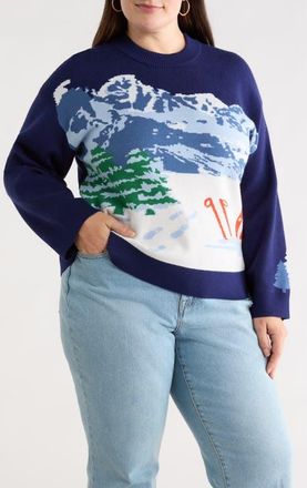 Sugarlips Mystic Mountain Sweater in Navy Multi at Nordstrom, Size 1X
