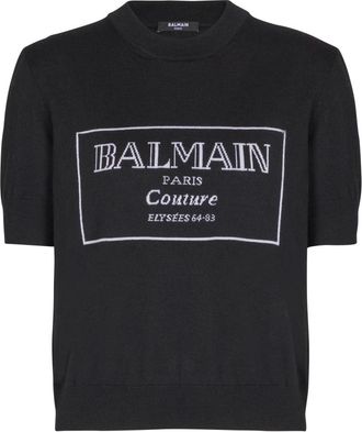 Balmain Couture tweekleurige gebreide top - Dames - T-shirts - Zwart - S - Wol - Tops
