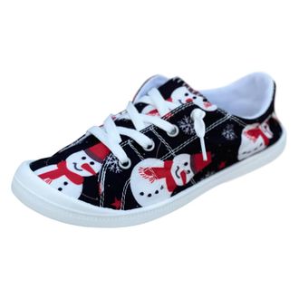 Generic Christmas Print Canvas Loafers for Women Soft Vulcanized Flat Casual Footwear Comfortable Everyday Slip On (Black, 7)