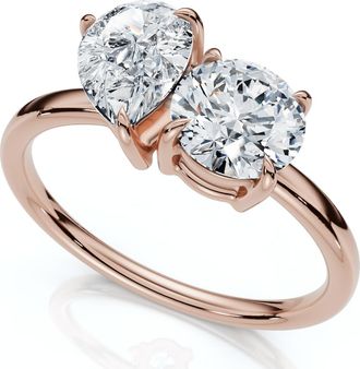 Pompeii3 1 1/2Ct Round and Pear Toi et Moi Diamond Ring 14k Gold or Pt Lab Grown