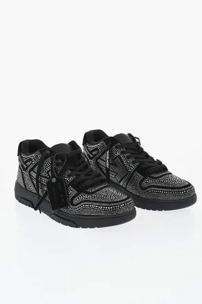 Off-white Low-Top Leather Sneakers with All-Over Rhinestones Off-White