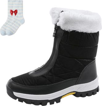 Generic Winter Boots for Women Waterproof, Non-Slip Thermal Snow Boots with Fleece Lining for Skiing Hiking & Winter Walking (Black,4.5)