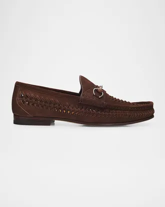 Gucci Men & apos;s Horsebit 1953 Woven Suede Bit Loafers
