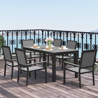 OUTSUNNY 6 Seater Aluminium Garden Dining Set with Stackable Chairs in Grey