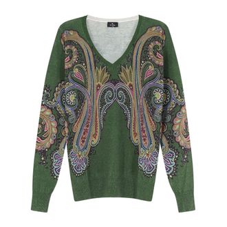 Etro Maglione Scollo a V Paisley - - Knitwear - Donna - Verde - 3XL