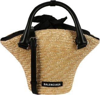 Balenciaga Mini Straw & Leather Beach Tote