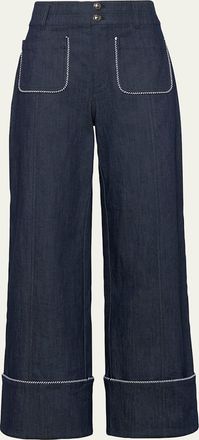 Cinq &agrave; Sept Wide-Leg Twist-Trim Jeans