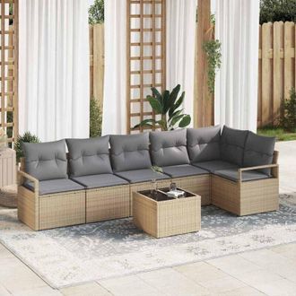 vidaXL Vidaxl - Conjunto De Sof&aacute; De Jard&iacute;n Con Coj&iacute;n 7 Pcs Beige, Gris Claro