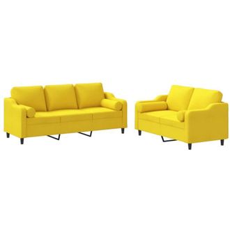 vidaXL Juego De Sof&aacute;s Con Cojines 2 Piezas Tela Amarillo Claro Vidaxl