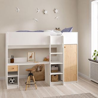 Dmora Conjunto De Dormitorio Laliso, Un Caj&oacute;n, Tama&ntilde;o De Colch&oacute;n 90x200 Cm, Compacto Multiuso, 203x104x150h Cm Blanco