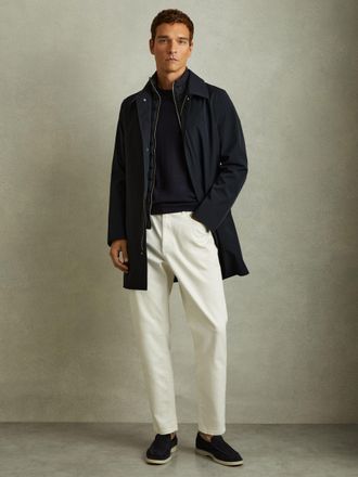 Reiss Navy Hybrid Removable Funnel Neck Overcoat, XL