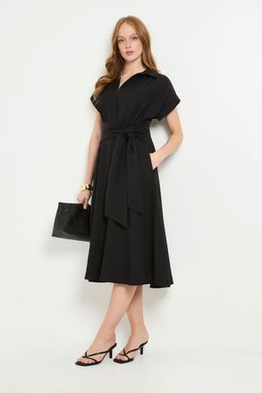 Principles Womens Formal Front Tie Shirt Midi Dress - Black - Size 14 UK