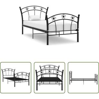 vidaXL Letto singolo - Giroletto con Motivo Calcio in Metallo Nero 90x200 cm