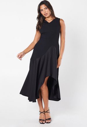 Coast Ruched Shoulder Drape Skirt Crepe Midi Dress