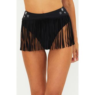 Beach Riot Valencia Embellished Fringe Cover-Up Skirt in Black at Nordstrom, Size Medium