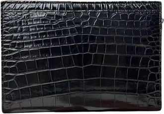 Generic Genuine Alligator Skin Classic Black Male Large Card Holders Authentic Crocodile Leather Mens ZIP Envelop Clutch Wristlets Bag, Black, 25cm(Length) x 