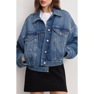 Good American Pleated Denim Trucker Jacket in Indigo1032 at Nordstrom, Size 4X-Large