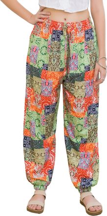 Lofbaz Women Boho Harem Pants High Waist Yoga Joggers Clothes Flowy Loose Summer Beach Trouser Hippie Bohemian Lounge Patch 1 Green OS
