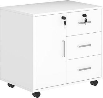 HOMCOM Cassettiera Portadocumenti con 3 Cassetti e Armadietto Bianco - Homcom