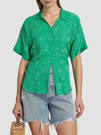 Johnny Was Audrey Eyelet Short Sleeve Shirt In Bright Green