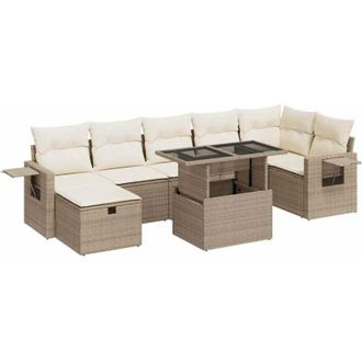vidaXL Set De Sof&aacute;s De Jard&iacute;n Y Cojines 8 Piezas Rat&aacute;n Sint&eacute;tico Beige Vidaxl